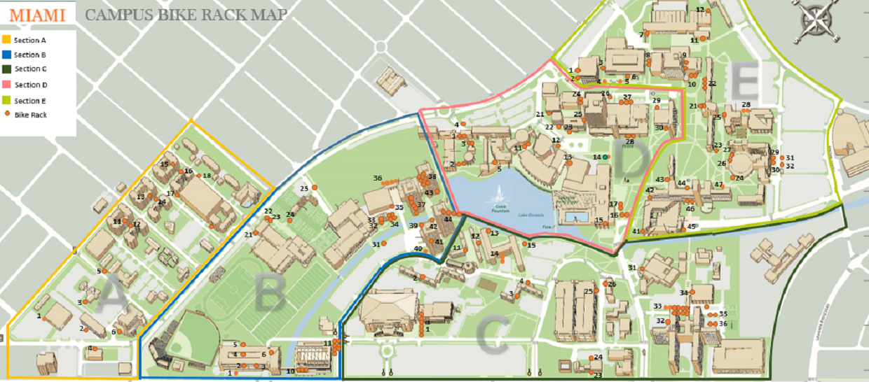 Bike Rack Map | Parking and Transportation | Real Estate and Facilities | University of Miami