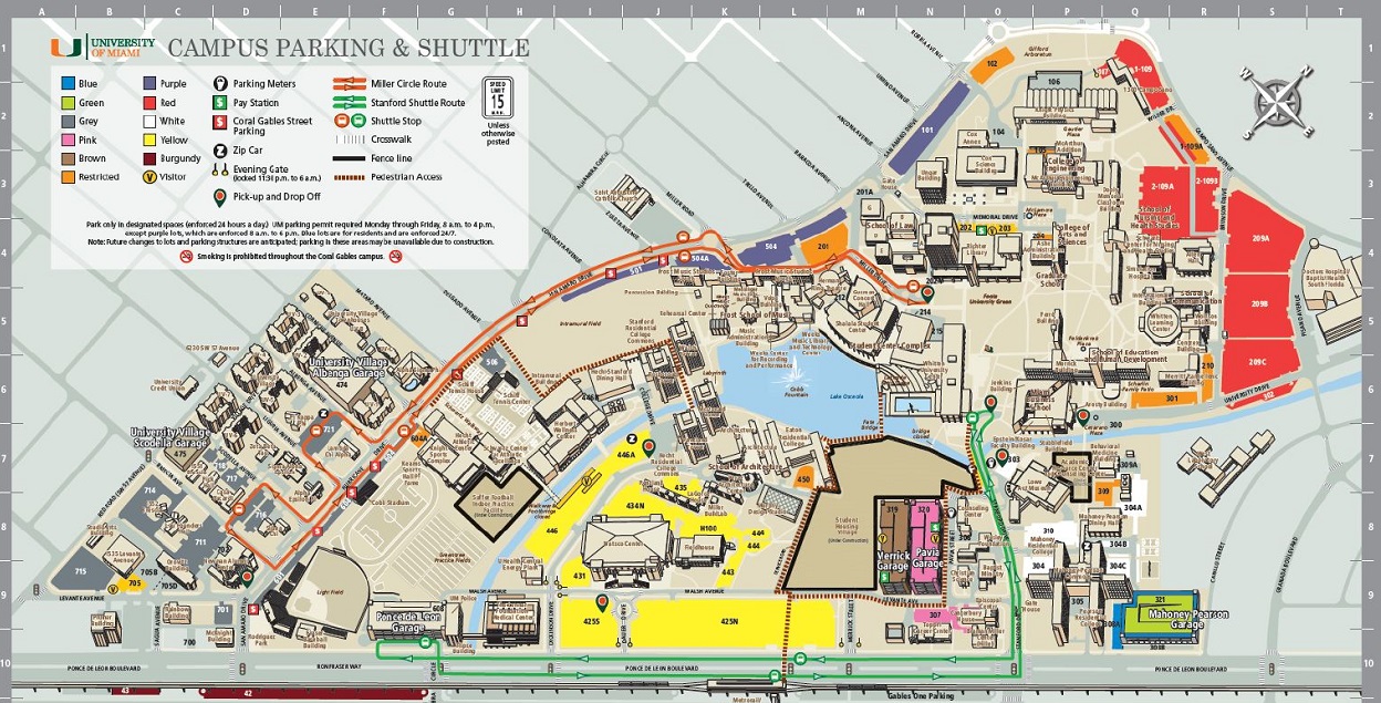 Campus Parking Map Parking And Transportation Real Estate And Facilities University Of Miami